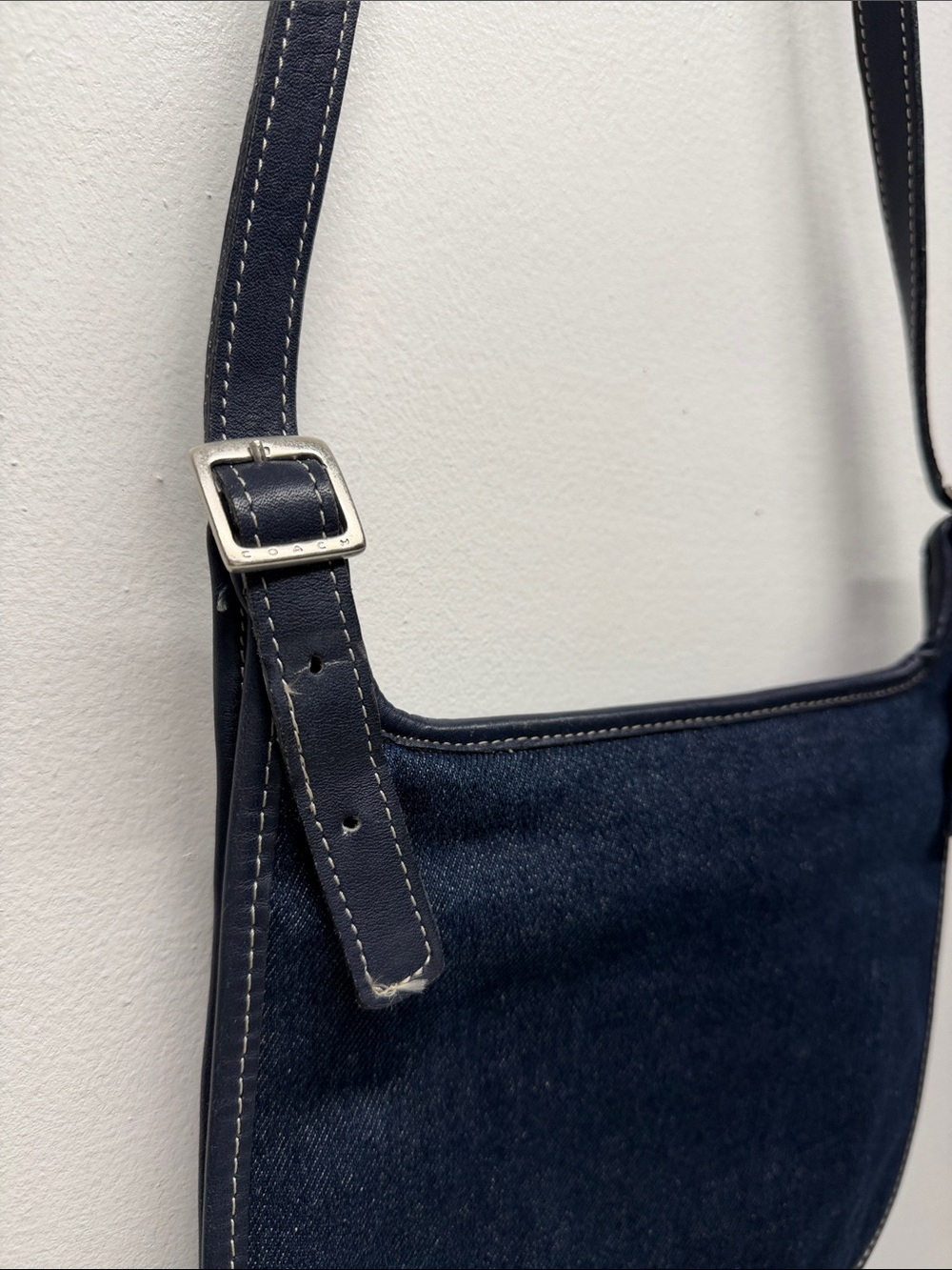 Vintage Coach Crossbody Bag Purse Hippie Canvas Denim Leather Navy Blue USA - Picture 4 of 10